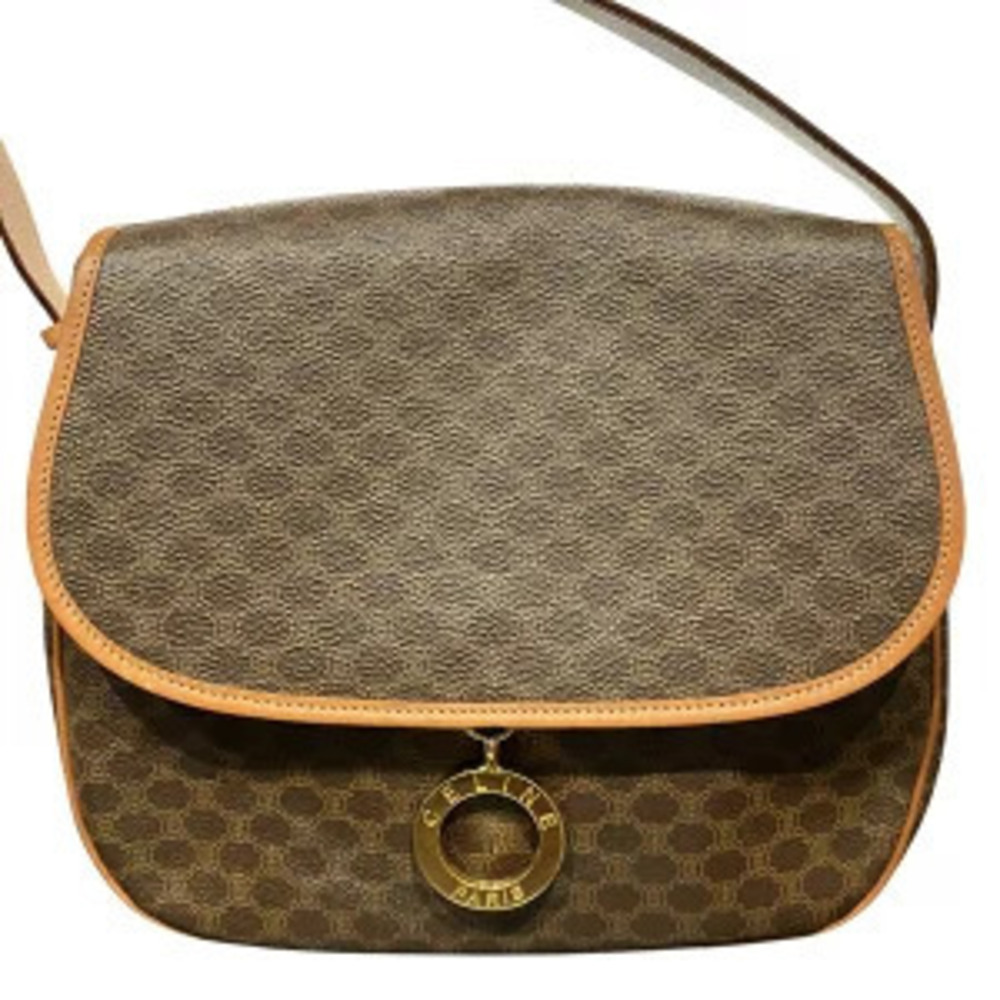 Celine Macadam shoulder bag tan leather flap monogram Brown